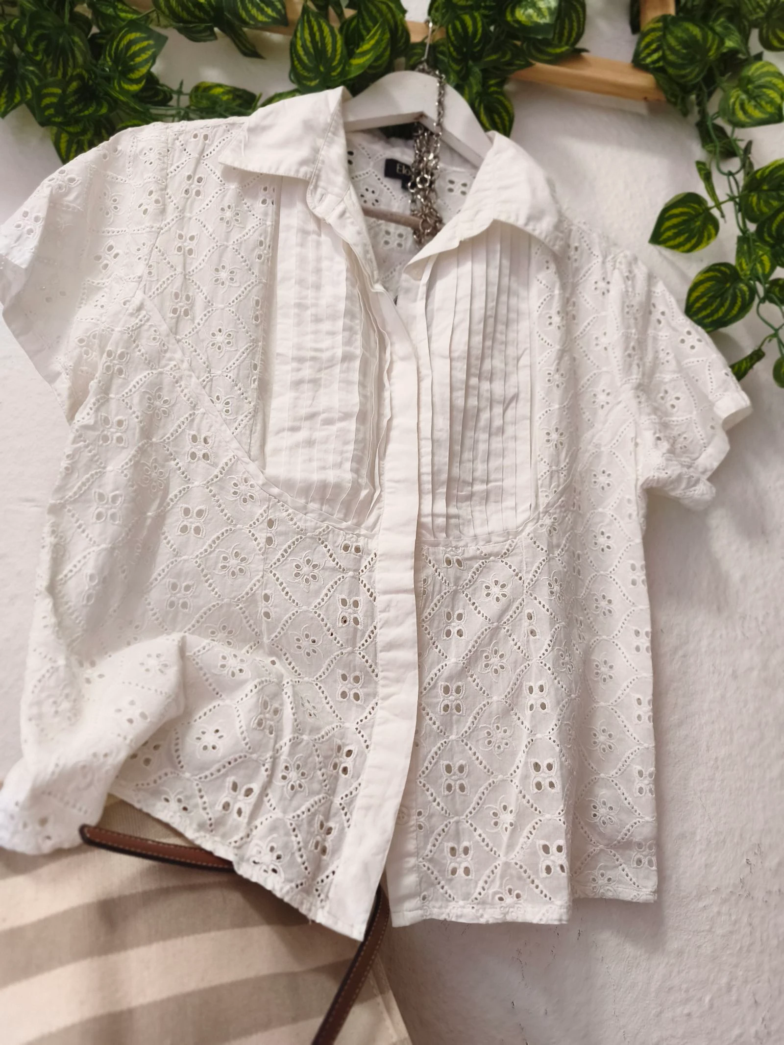 Blusa bordada blanca calada algodón mujer talla 46 Elogy 